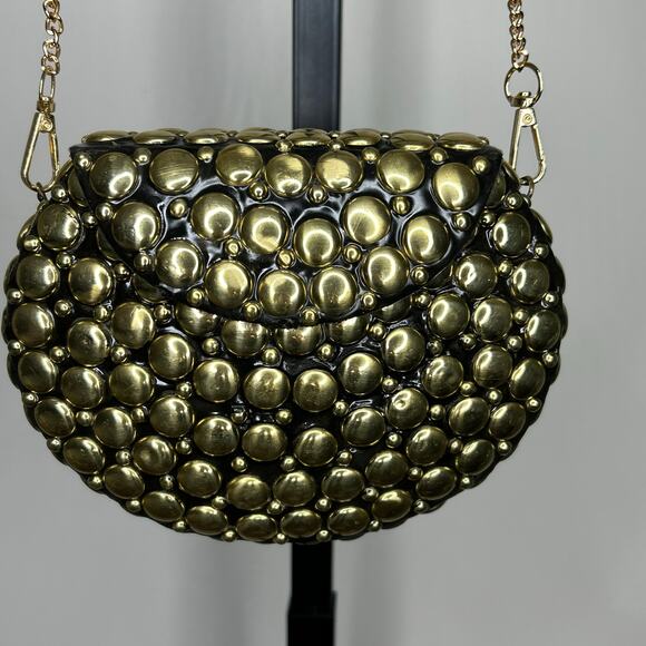 Ramla Rockstar Gold Metal Purse-crossbody hardware, handmade Morocco hard sided - Picture 1 of 4